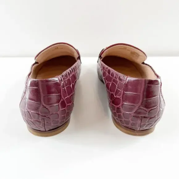 Tod's Kate Croc Embossed Leather Loafer Shoes Rosso Primitivo Maroon Red 38